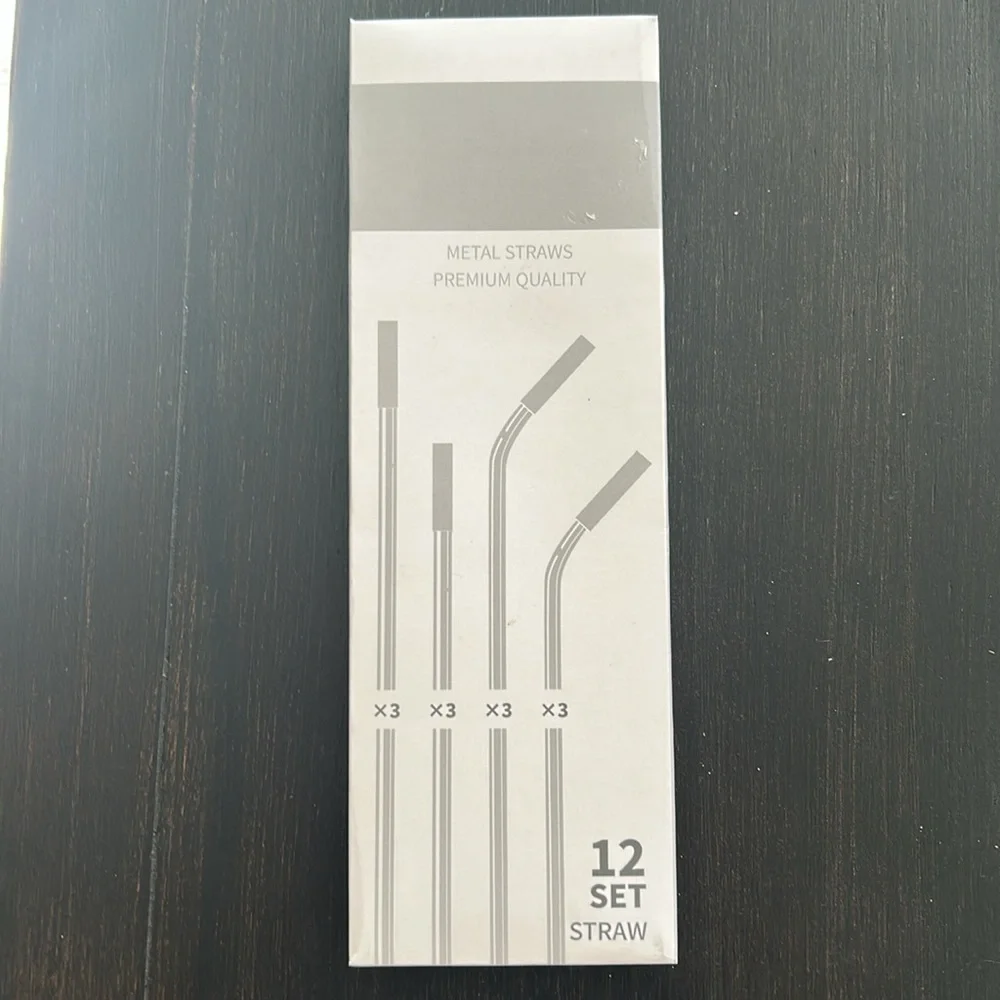 12 pack Black Metal Straws with Silicone Tips, Cleaning Brush and storage bag.… - Picture 1 of 9
